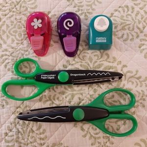 2 craft paper edgers scissors and 3 punches